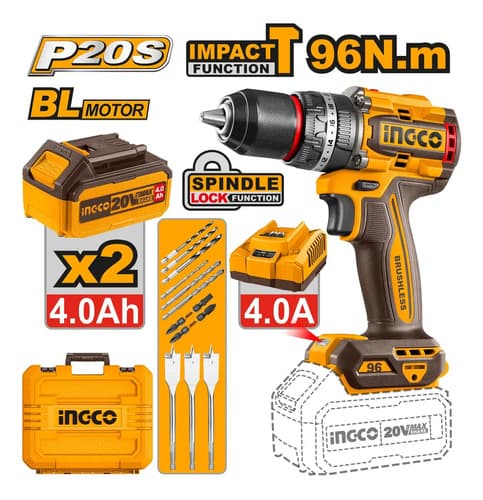 Taladro Atornillador Percutor 96nm Valija Ingco Cidli20968 Naranja Claro 50 Hz / 60 Hz