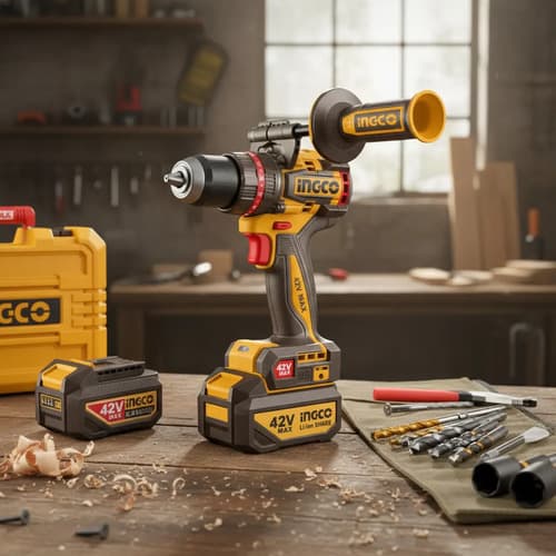 Taladro Atornillador Percutor Ingco 42v C/ 2 Baterías 99nm Naranja Claro 20v