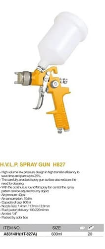 Pistola De  Gravedad 600ml Baja Presion Alta Transfer H827