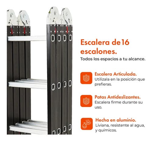 Escalera De Aluminio 4x4 + Precintos Color Negro Garden Life