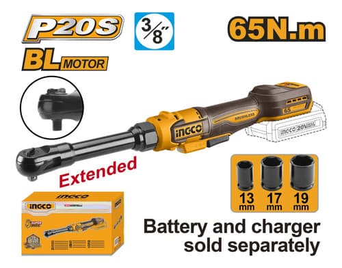 Llave Crique Extensible A Bateria 20v Ingco 65nm + 3 Dados Naranja Claro