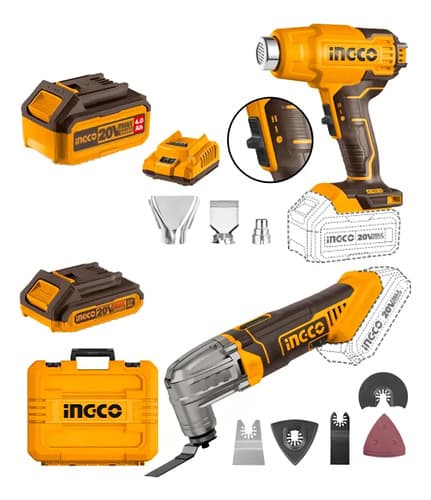 Kit 20v Pistola De Calor Herramienta Multifuncion Ingco Cos Naranja Claro