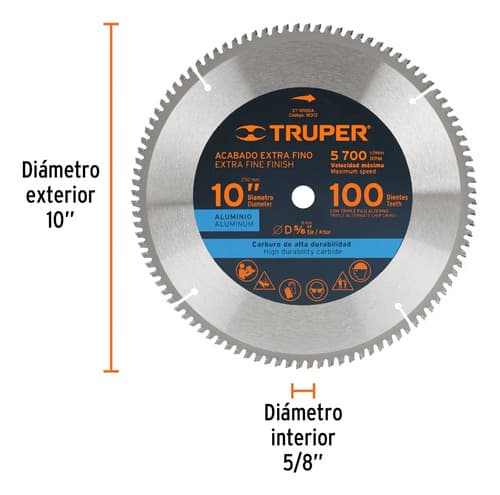 Sierra Circ Aluminio 100 D.10x5/8 Truper 18313 60 Mhz