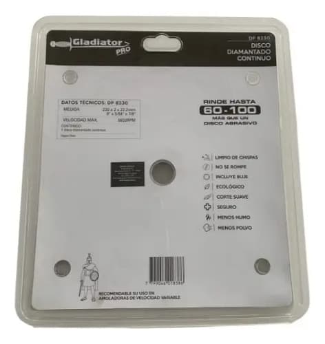 Disco Premium Diamantado 230mm Gladiator Pro - Dp8230 Color Negro