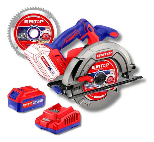 Sierra Circular Emtop 7 1/4 Inalámbrica C/batería Y Cargador Rojo
