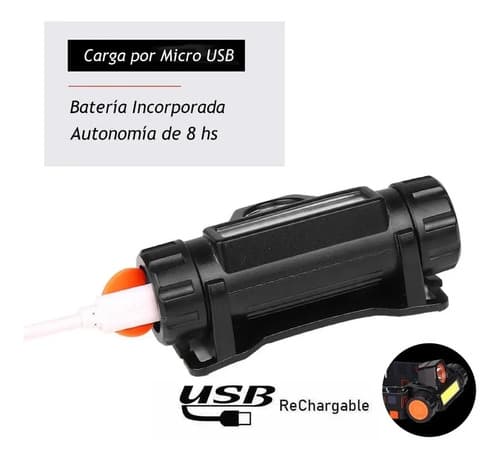Linterna Táctica Led Vincha Recargable 2000 Lm Alcance 150m Usb Blanco Negro