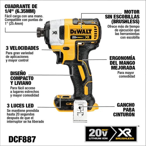 Atornillador De Impacto Dewalt Dcf887m2-b2 1/4 Sin Carbones Color Amarillol