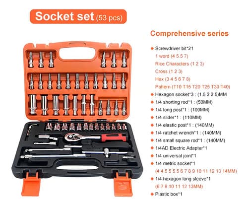 Caja Herramientas Set Kit Juego Dados Chicharra Llaves Corona 53 Piezas Tecnopro