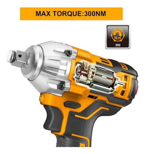 Llave Impacto Inalámbrica +2baterías+cargador Ingcociwli2038 Color Naranja Frecuencia 50/60hz