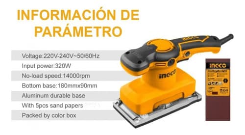 Lijadora Orbital 1/2 Lija 180mm X 90mm 320w Madera Pared Naranja 60 Hz