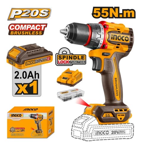 Taladro Atornillador 55nm Incluye Bateria Y Cargador Ingco Amarillo