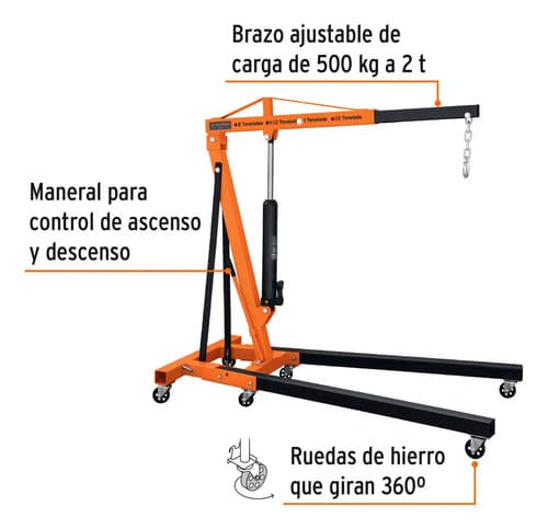 Pluma Hidráulica, Brazo Ajustable, 2 Toneladas Truper 12888