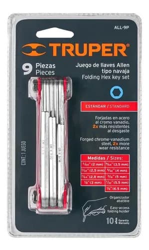 Juego De Llaves Allen Tipo Navaja Std 9 Piezas Truper 15566 Color Plateado