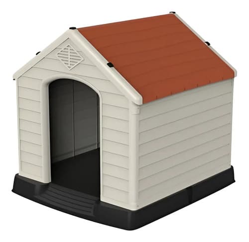 Casa Para Perro Mediana Pvc Exterior Interior 66x73x69 Cm Beige