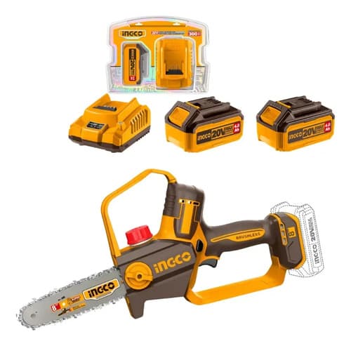 Motosierra Ingco 20v 8  Con 2 Baterias 4.0ah Y Cargador Naranja Claro