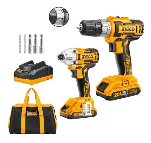 Kit Taladro Inalámbrico + Destornillador Impacto Ingco Amarillo 50/60hz
