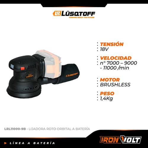 Lijadora Roto Orbital Inalambrica Lusqtoff Black Series Negro 50 Hz