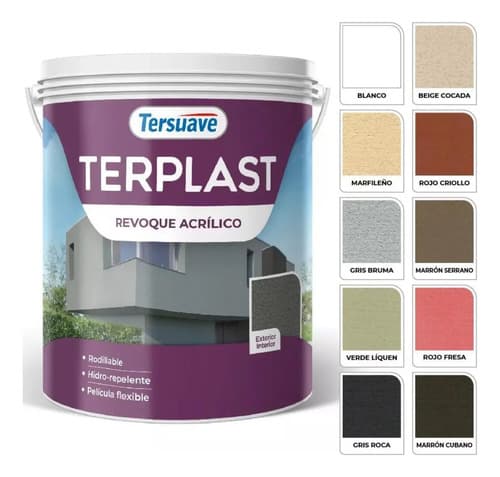 Revoque Acrílico Tersuave Terplast Rodillable 5 Kg Gris Roca Impermeable