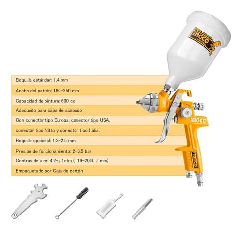 Pistola Pintar Ingco T/plastico 600cc - 1.4mm Hlvp Amarillo