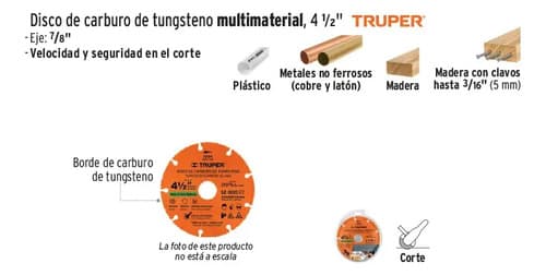 Disco 4 1/2'' Multiprop. Truper Multi Material Madera Metal Naranja