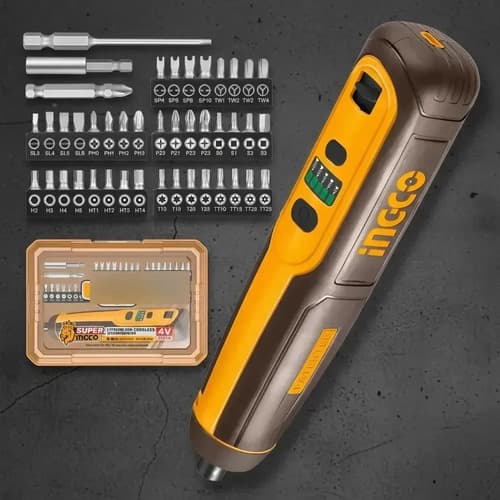 Atornillador Inalambrico Usb-c 1/4 Ingco Puntas Y Estuche Amarillo