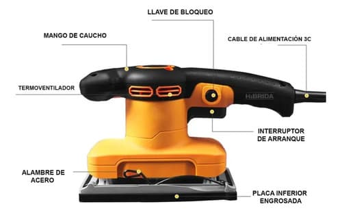 Lijadora Orbital 1/2 Lija 180mm X 90mm 320w Madera Pared Naranja 60 Hz