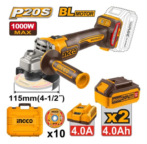 Amoladora Angular 115mm A Bateria P20s 20v Brushless Amarillo