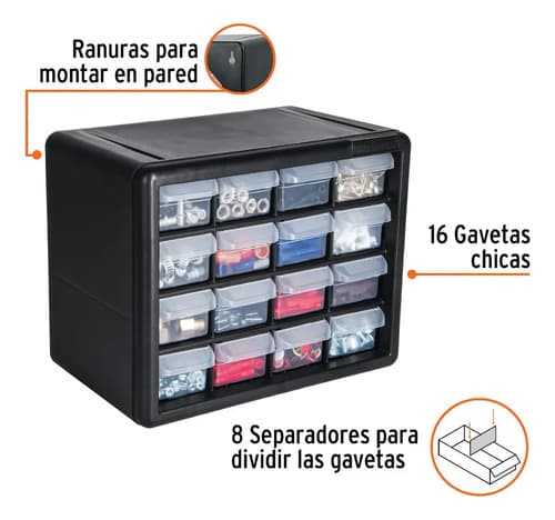 Caja Organizadora Con 16 Gavetas 27x22x16cm Truper Color Negro