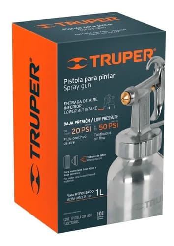 Pistola De Pintar Tarro Aluminio 1 Litro Truper Profesional Color Plateado