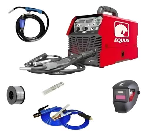 Soldadora Inverter Equus 4 En 1 Eqmig/mma-200 Con Y Sin Gas Rojo
