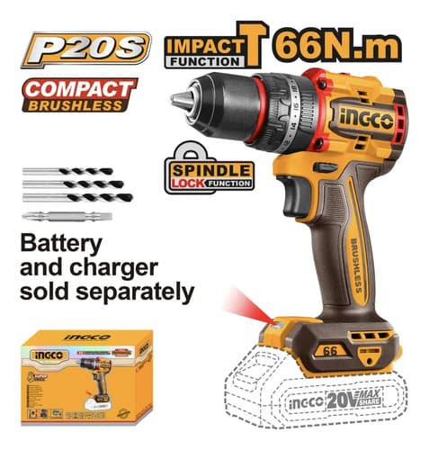 Llave De Impacto 850nm Taladro 2 Baterias 4a 20v Ingco +acce Naranja Claro