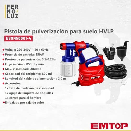 Máquina Pistola Equipo Pintar Hvlp 550w Pico De Bronce Emtop