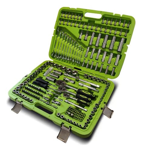 Kit Herramienta Tubos/puntas+llaves Kroner 216 Pza+gorro Color Verde Lima