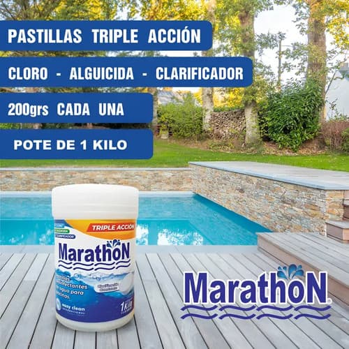 Pastillas De Cloro 90% Tricloro Marathon 1kg Alguicida Clarificante