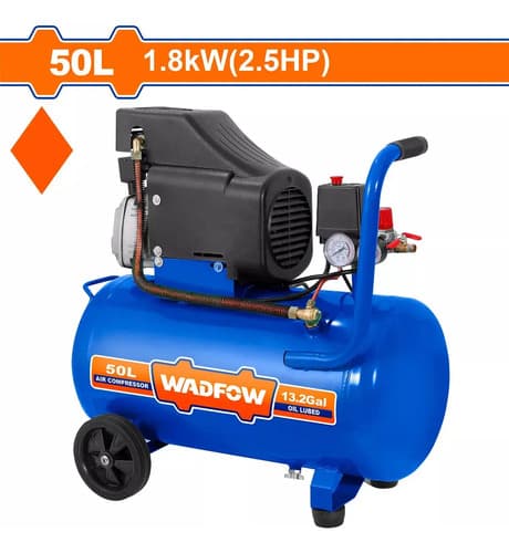 Compresor De Aire 50 Litros, Regulador Presion + Kit 5 Pcz Amarillo 220v Monofásica