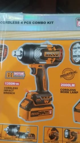 Pack Ingco 4 En 1: Llave De Impacto De 20v, Linterna Y Pistola De Calor Naranja Claro
