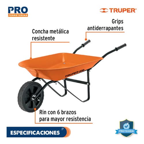 Carretilla Infantil Concha Metalica 54 X 40 Cm Truper 102996 Naranja