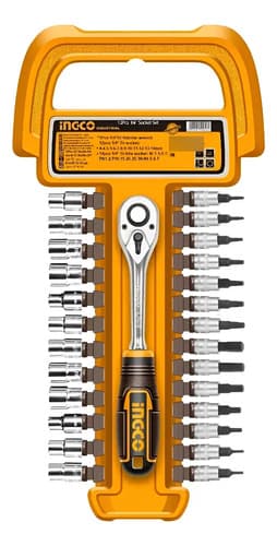 Set 27pcs Crique + Dados Y Puntas Ingco Hkts14271 Amarillo