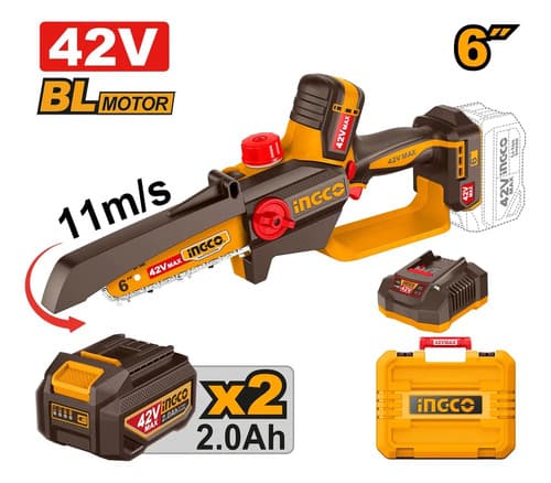 Motosierra 42v 6  C 2 Bat 2.0ah + Valija Ingco Cgsli42681 Naranja Claro