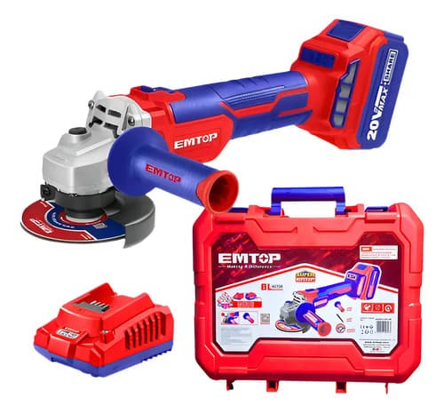Amoladora A Bateria 20v Valija Emtop Con Bateria Y Cargador Rojo