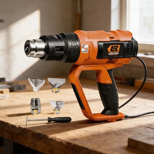 Pistola De Calor 2000w Lusqtoff 50o A 600oc + 4 Boquillas Naranja Y Negro
