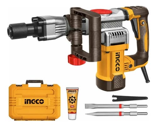 Martillo Demoledor 20j 1400w 8kg + Accesorios + Valija Ingco Naranja Claro