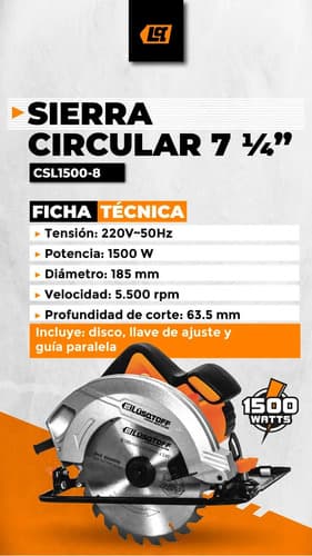 Sierra Circular Eléctrica Lüsqtoff Csl1500-8 185mm 1.5kw Naranja/negro 50hz 50 Hz