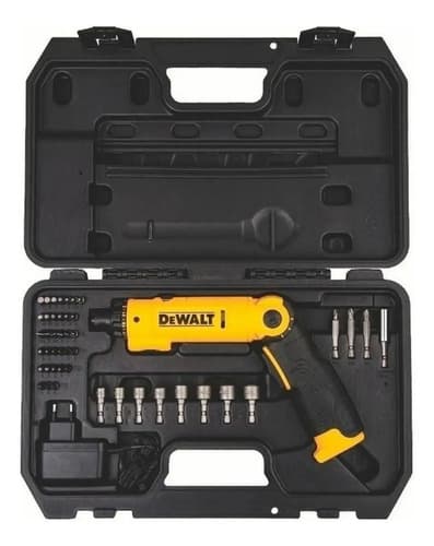 Kit Atornillador Pivot Dw 8v+45 + Puntas + Adaptador Maleta Amarillo 50hz/60hz