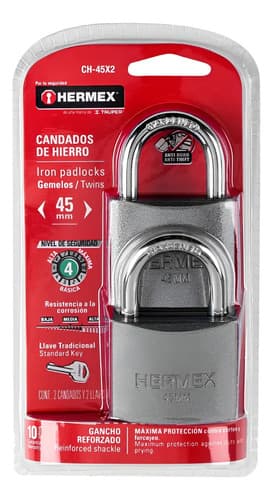 Candado Ho.45mm C/igual Llave(blis.x2) Hermex Ch45x2 X Gris