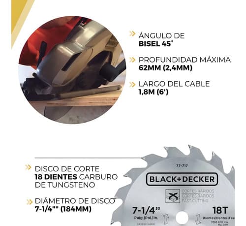 Sierra Circular Eléctrica Black+decker Cs1004 184mm 1400w Naranja 50hz