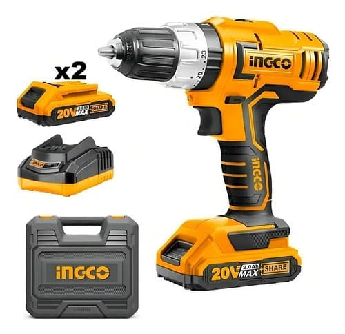 Taladro Atornillador 10 Mm + 2 Baterias + Cargador Ingco Naranja