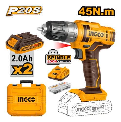 Atornillador 20v Cdli20028 P20s 2 Bat Y Cargador Ingco Super Naranja