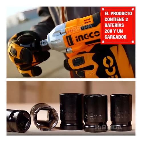 Llave De Impacto Brushless 1/2 + Lámpara + Juego Dados Color Amarillo