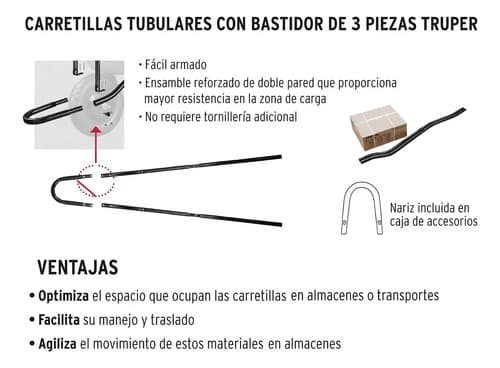 Carretilla Concha Plástica 6 Ft3 Neumática, Bastidor Tubular Negro